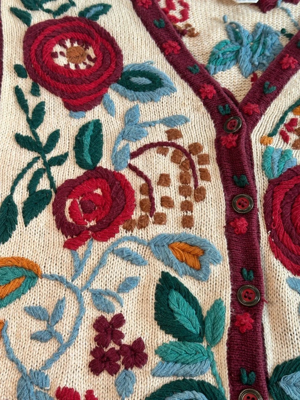 Vintage 90s The Eagle’s Eye Hand Knit Floral Embroidered Sweater Vest - Picture 7 of 10